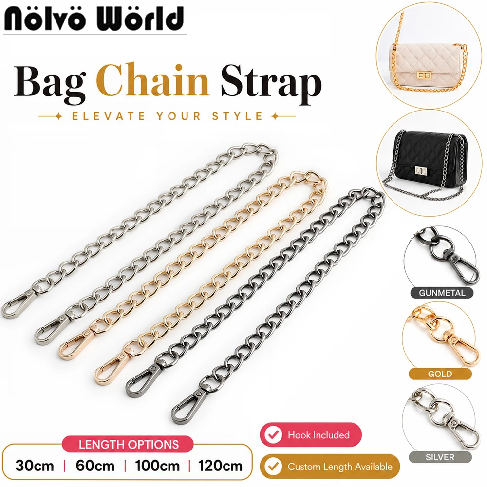 2PCS 10mm 11mm 12mm Metal Iron Bag Chains With Snap Hook For Hand-Woven Shoulder Handbag Purse DIY Detachable Straps Accessories