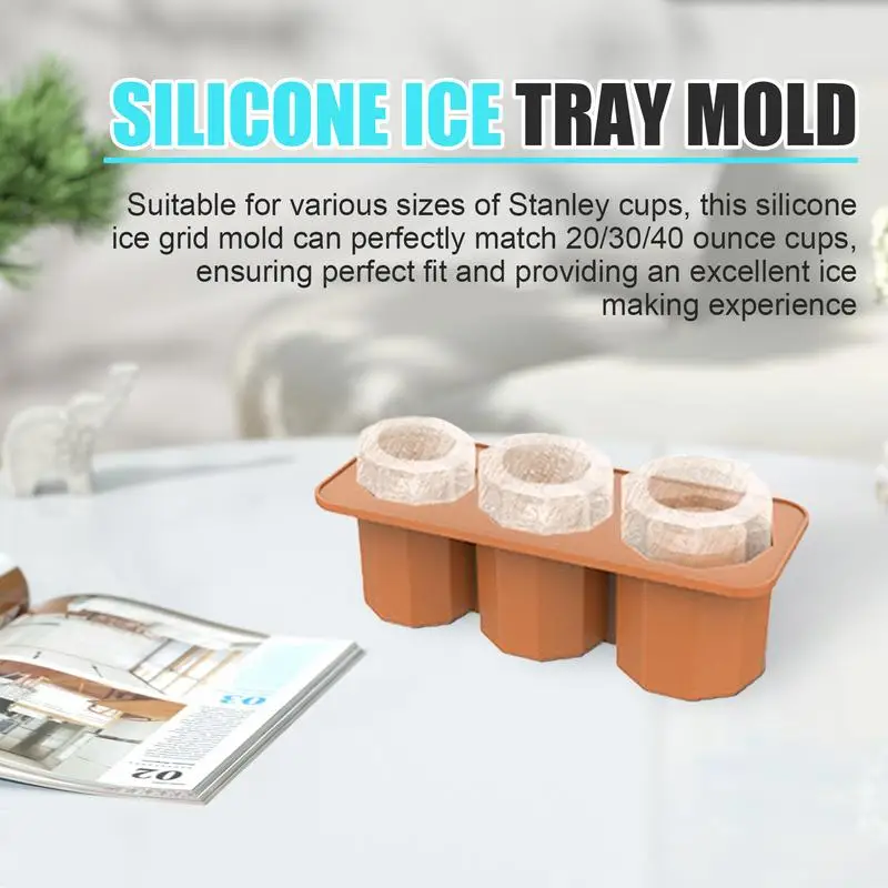 Ice Cube Tray For Cup Tumbler With Lid And Bin For 20-30-40oz Silicone Ice Cube Mold Maker For Chilling Drinks