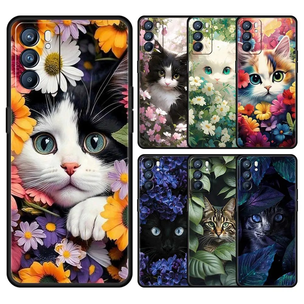 Cute Detection cat Phone Case For Oppo A54 A53 A52 A9 A15 A17 A16 A76 A74 A57 A31 Find X6 Pro X5 Reno8 Reno7 Reno6 Pro 5G Cover