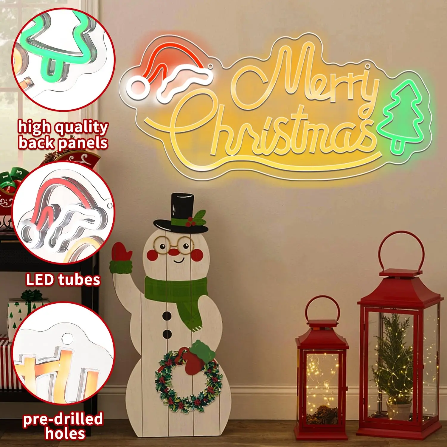 Christmas LED Neon Sign Wall Decor USB Dimmable Warm White Light for Home Living Room Porch Xmas Tree Decor Holiday Gift