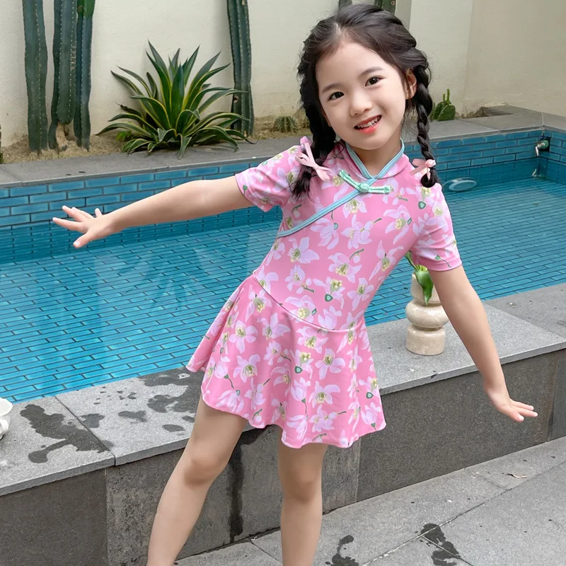 

Детский купальник для девочек, новинка 2025, цельный купальник Cheongsam, детский купальник принцессы, купальник для девочек
