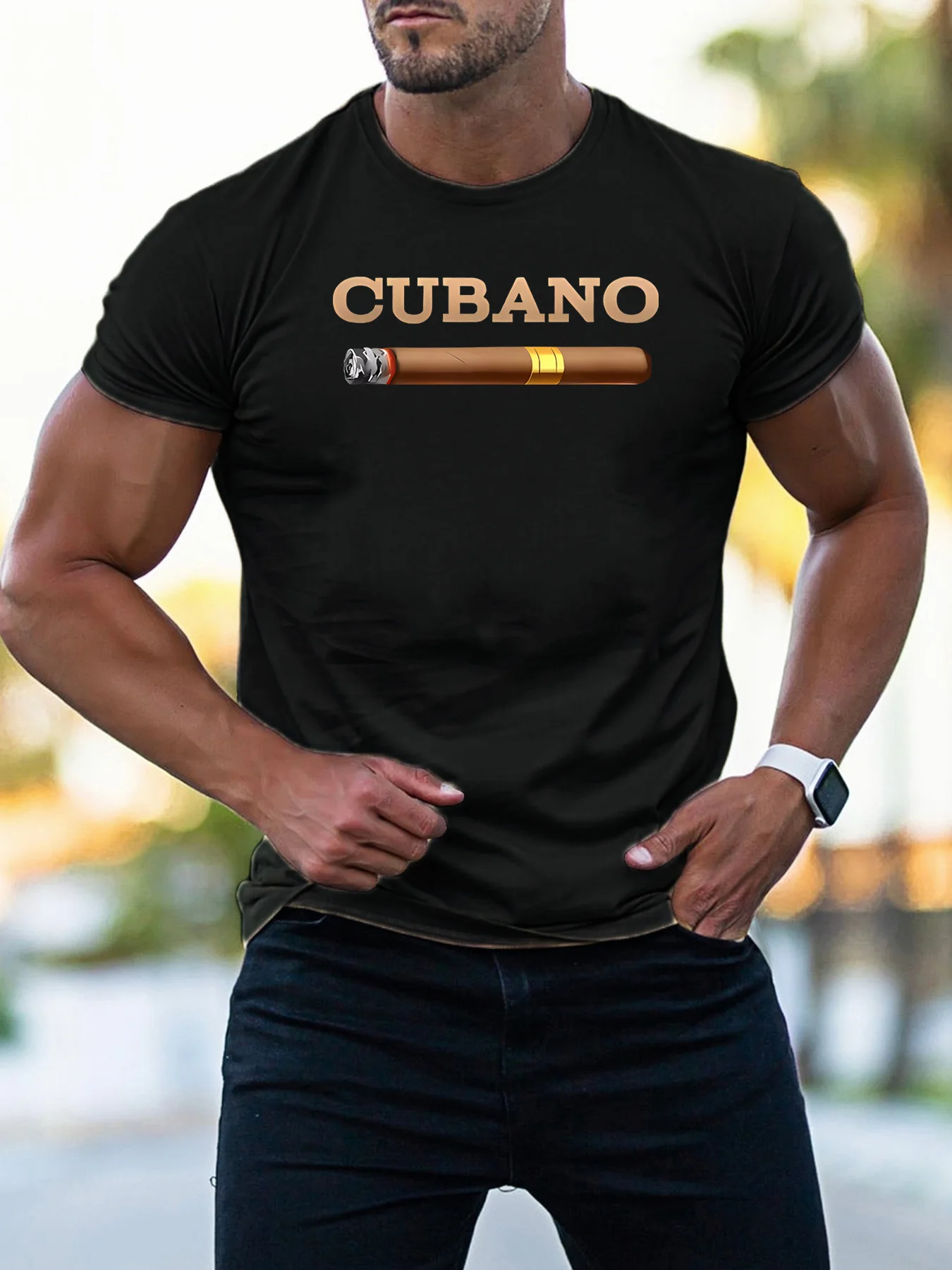 Cubano Graphic T Shirt For Men Classic Cuban Cigar Pattern Crew Neck Tee Gentleman Theme Casual Male Daily Outfit Tops