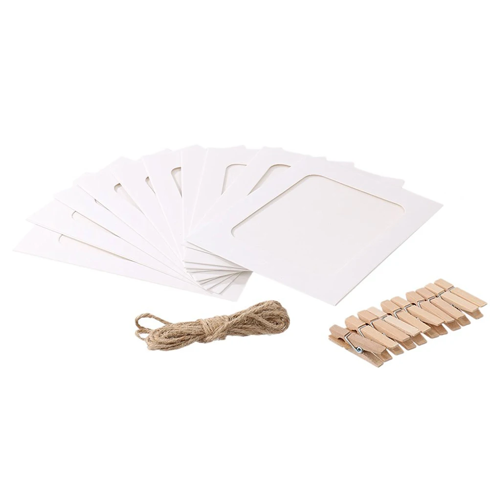 

10Pcs Hanging Wall Kraft Paper Photo Sets 6Inch Clips Rope Strings for Wedding Decoration Creative Activities Recording