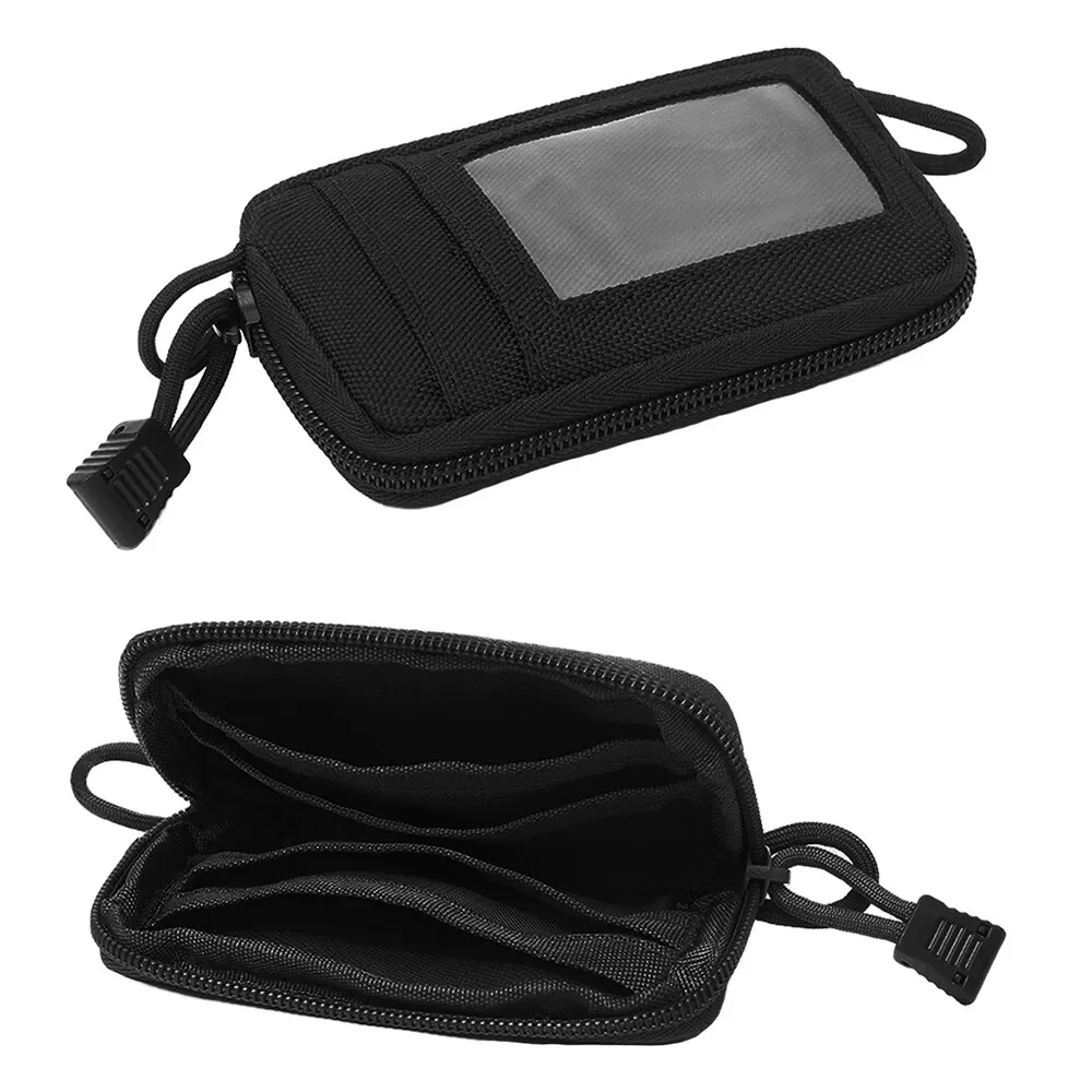 Monedero pequeño de bolsillo para viajes al aire libre, deportes, Mini monedas, llaves, tarjeta de identificación, bolsa con cremallera con hebilla colgante negra