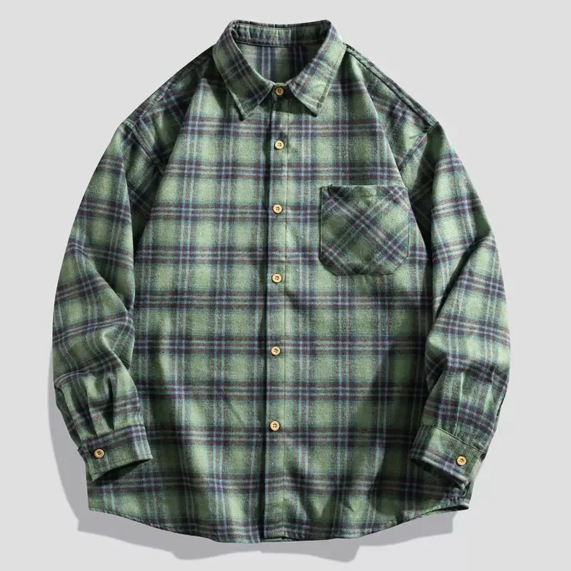 Spring and Autumn New Fashion Trendy Retro Sporty Checkered Long Sleeve Shirt Men's Casual Loose High-Quality Plus-Size Shirt