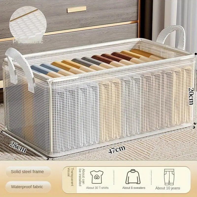 

2 Pieces Transparent PVC - No Lid Clothes Home Bedroom Finishing Storage Folding Steel Frame Multi-Functional Dustproof 100 Nano