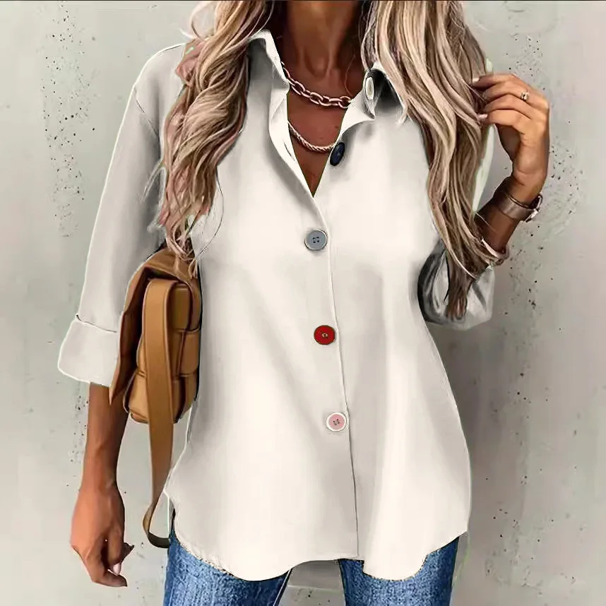 

Casual Colorful Buttons Long Sleeve Solid Loose Shirts Women Elegant Vintage Harajuku Blouses And Tops Oversized Tunic Blusas