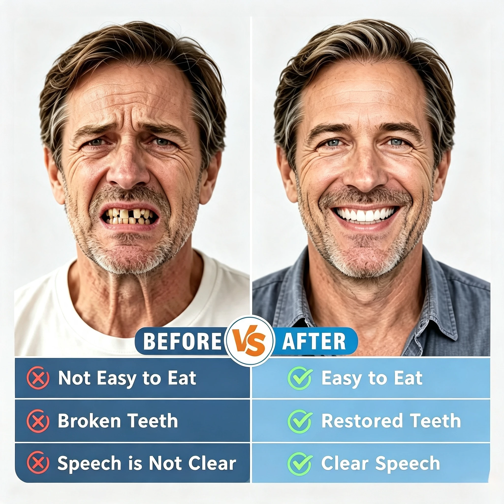Ivory Reusable False Teeth Denture Kit Moldable Soft Silicone Storage Case Toothbrush Toothpaste Removal Hook Full Mouth