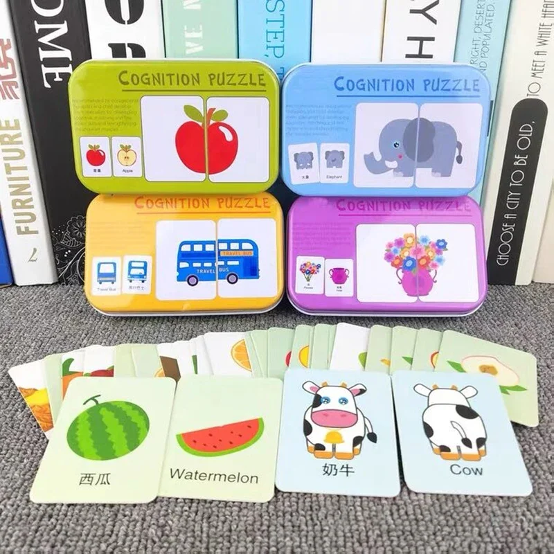 

Fruit Animal Cognition Card Puzzle Game for Baby Toddler Montessori Matching Game 3D Jigsaw Kids Early Learning Educational Gift