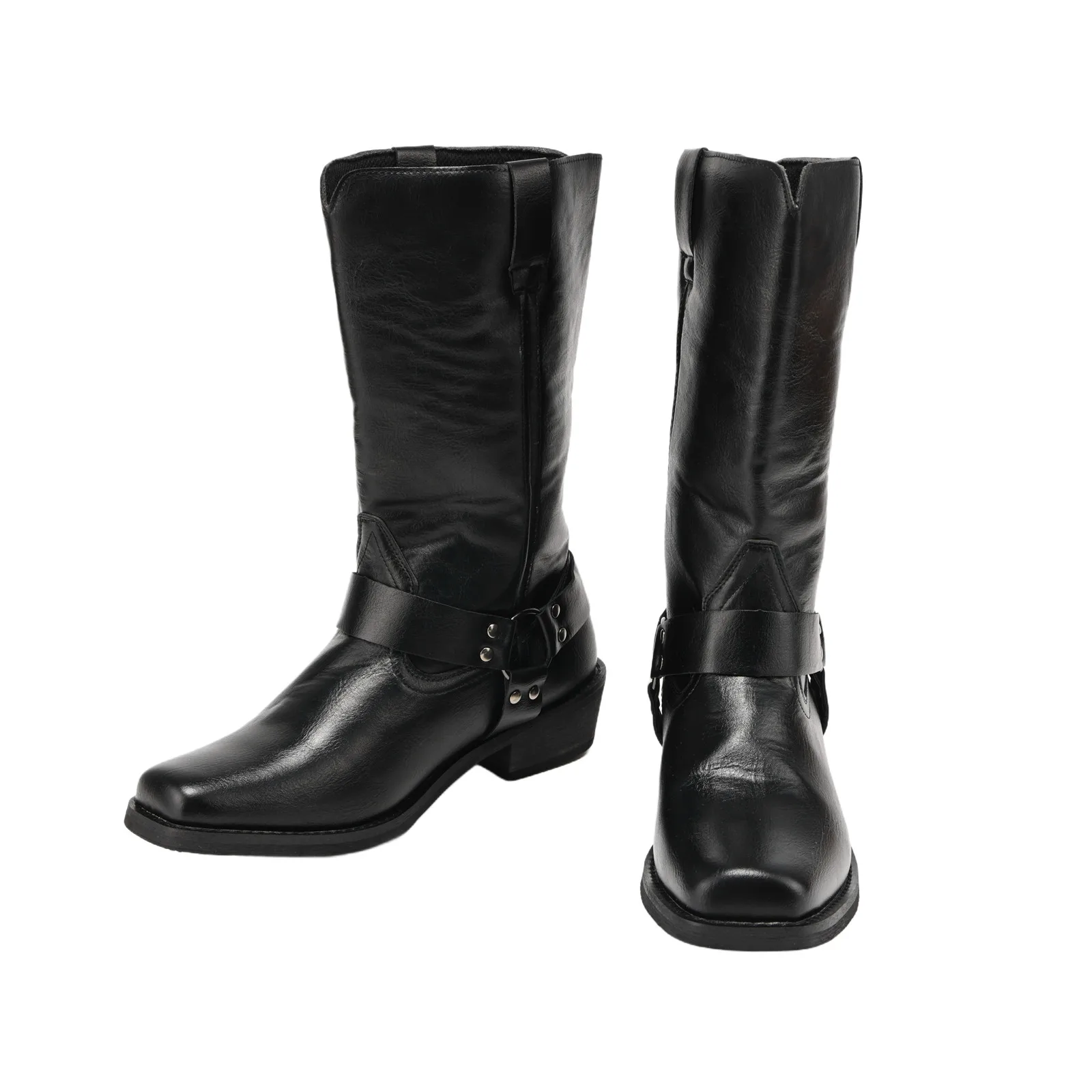 Bottes de Cowboy rétro pour hommes, mi-mollet, bottes occidentales en cuir Pu, chaussures à enfiler, chaussons de chevalier d'hiver, fête d'halloween 39-48