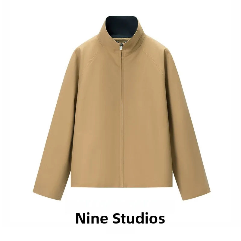 NINE ZAR Women's Loose Fit Zippered Color Block Stand Collar Jacket Coat Long Sleeve Winter Outerwear Fashion Ladies' Top
