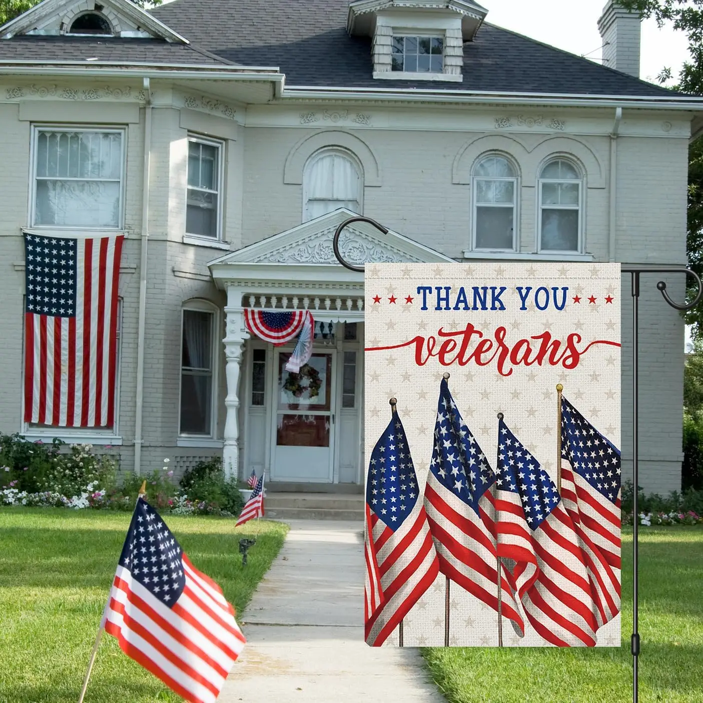 Louise Maelys Thank You Veterans Garden Flag Patriotic Veterans Day 12x18 Inch Double Sided Stars and Stripes Small Burlap M KZA