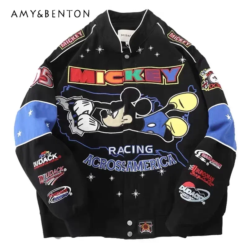 Trendy American Style Handsome Loose Coat New Men's And Women's Motorcycle Clothing Cartoon Baseball Uniform Jacket Streetwear