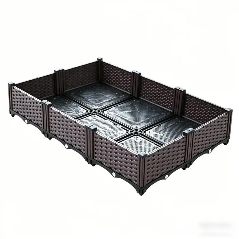 

Large Wide 6 Compartment Plastic Planter Box 120x80x22cm for Vegetable Flower Herb - Raised Garden Bed for Outdoor Patio Balcon
