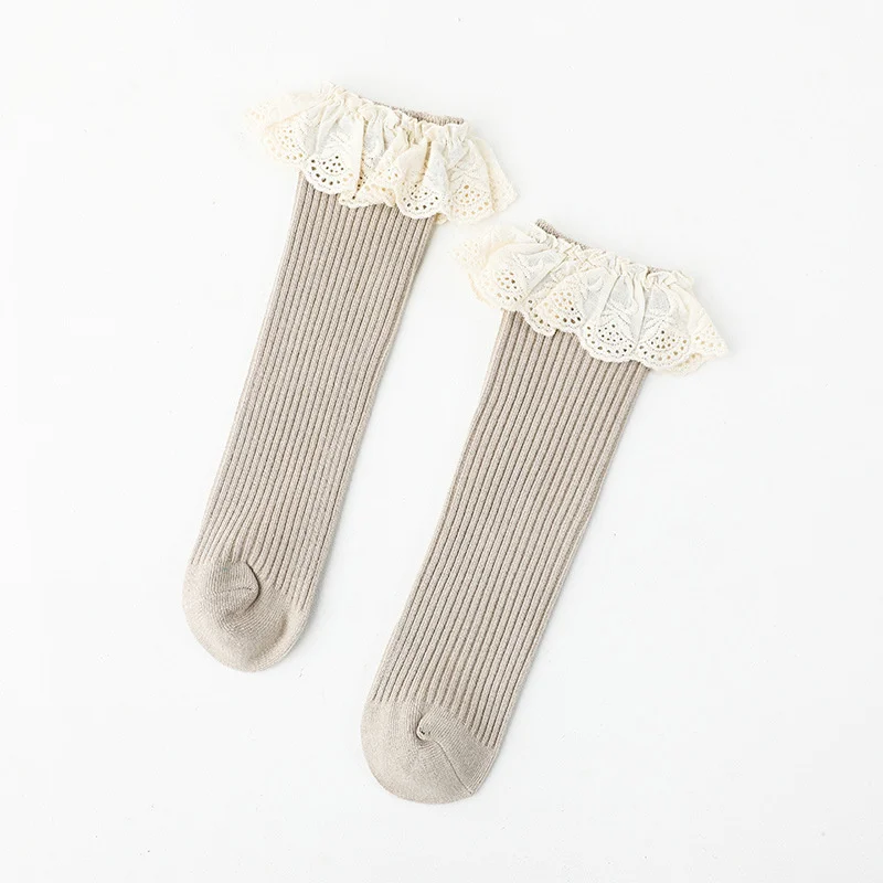 MiniAinis 2024 winter spring new baby girl Large lace middle tube sock kids girls knitted Combed cotton warm soft socks