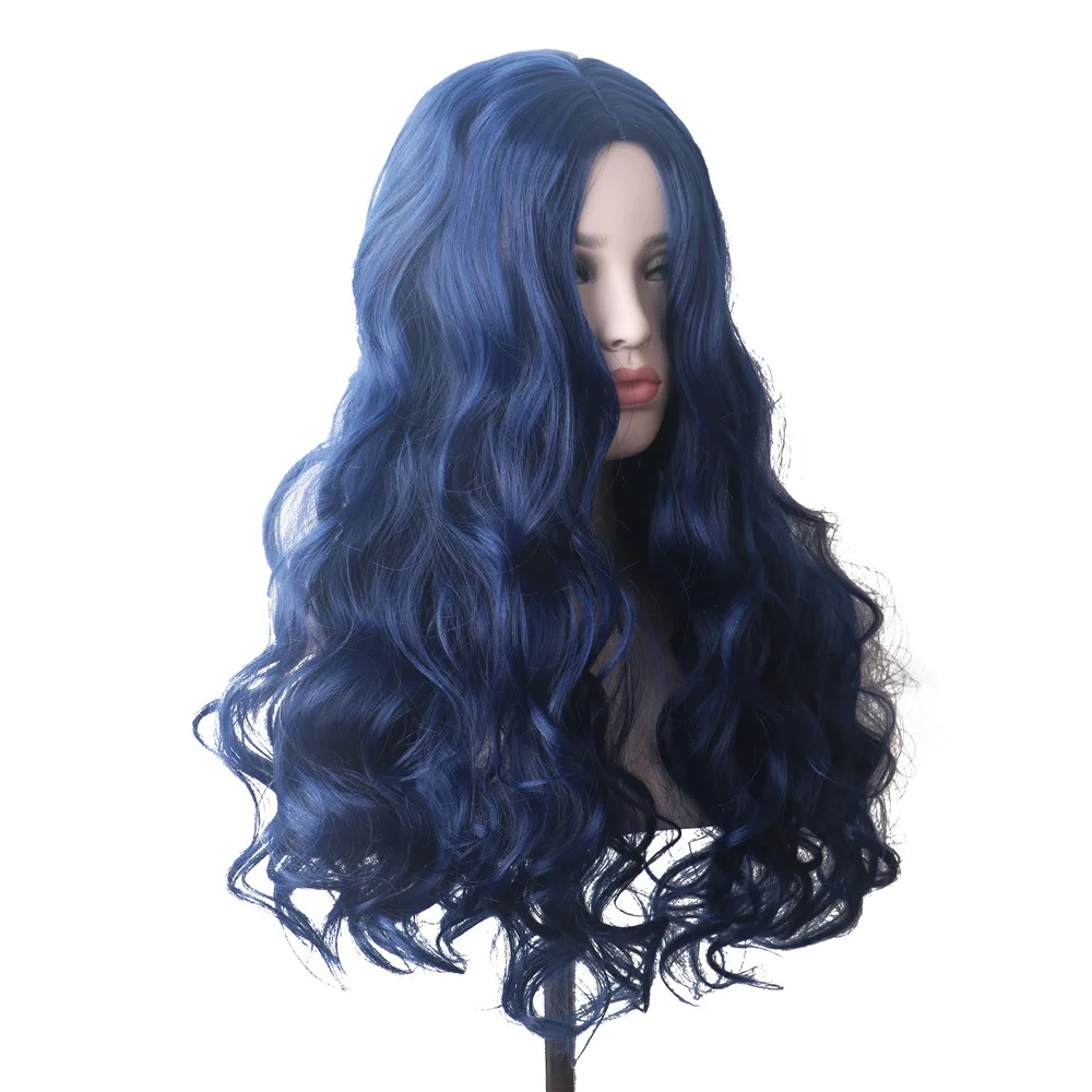 المرأة الأوروبية والأمريكية موجة كبيرة طويلة مجعد شعر مستعار اصطناعي، الجزء الأوسط شعر مستعار كامل الرأس، ألياف مقاومة للحرارة