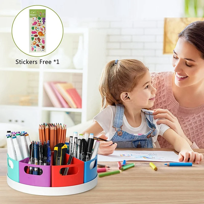 Rotating Desk Organizer For Kids, Art Supply Storage Organizer For Marker Crayon Desktop Homeschool Offices Supplies