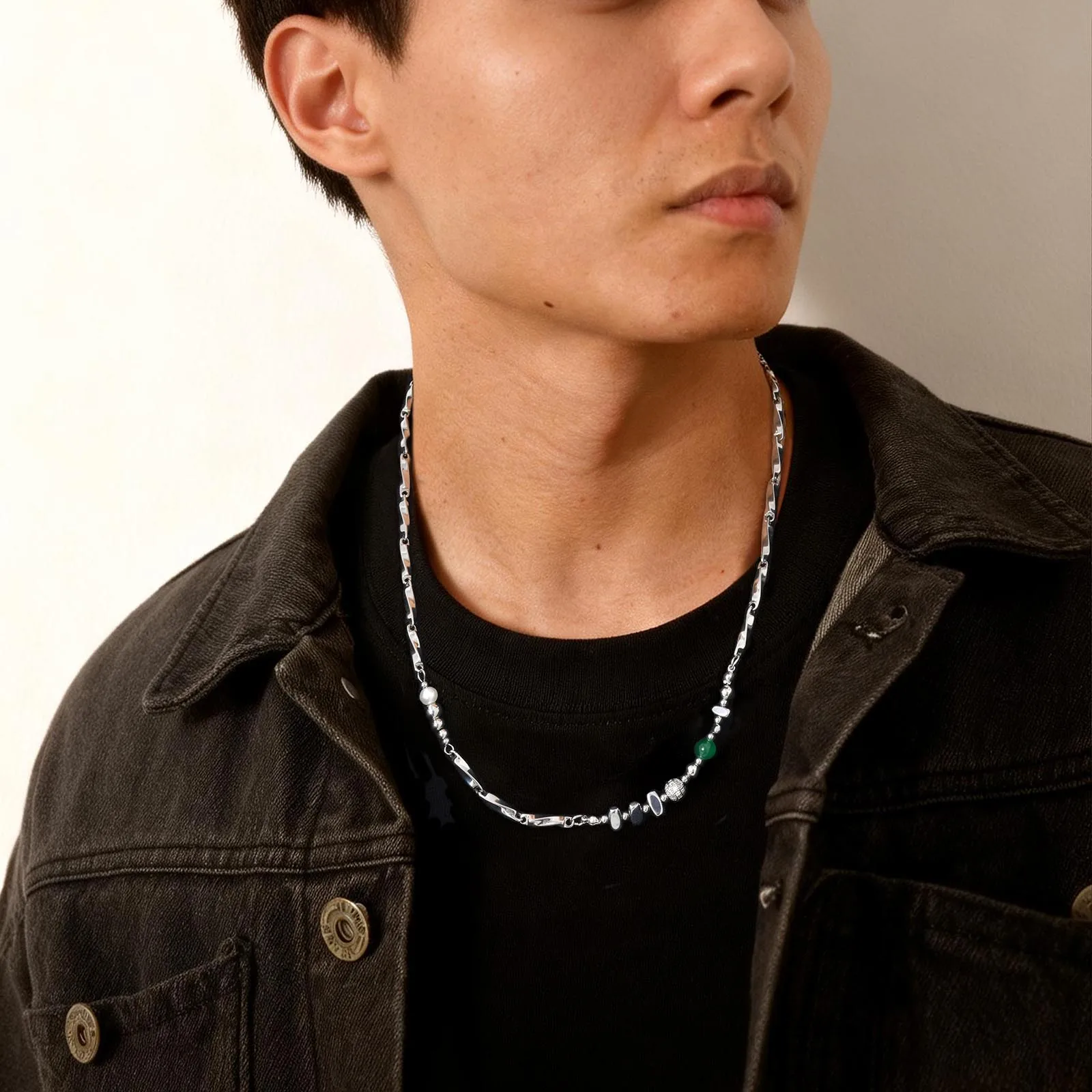 Vnox Stainless Steel Mobius Bead Chain Necklaces for Men Women, 48-53cm Adjustable Length 3.6mm Wide Hip Hop Unisex Jewelry Gift