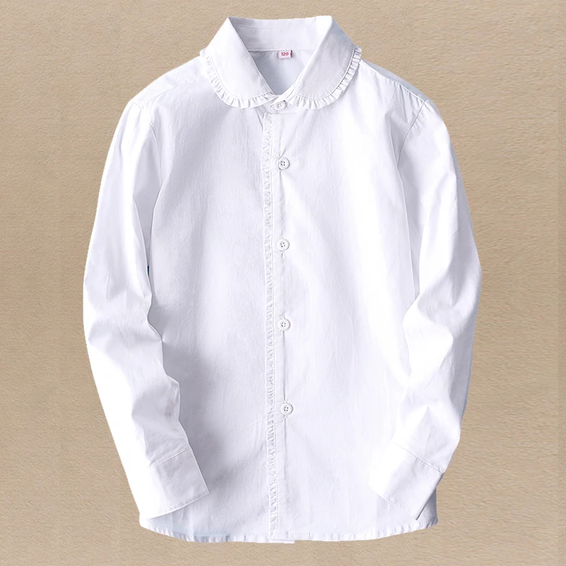 Preppy White Blouses for Girls Shirts School Uniform Kids Costumes  Autumn Teenagers Children Clothing Tops 6 8 9 10 12 14 Years