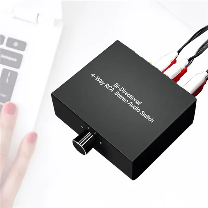 4 Ports Bi-Directional R L RCA Audio Switcher Box Audio Rotary Switch Plug And Play Audio Splitter For TV Game Console Durable-A