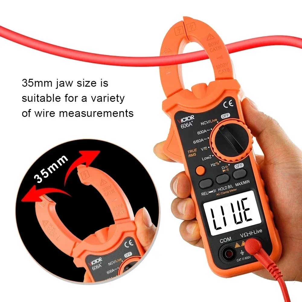 Victor 606+ Digital Clamp Meter TRUE RMS DC/AC Multimeter Ammeter Voltage Tester Car Hz Capacitance NCV Ohm Pinza Amperimetrica