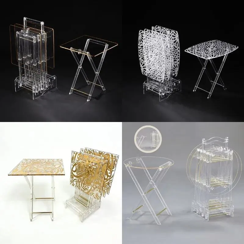Modern Acrylic Square Folding Coffee Table Transparent Design with Pattern Factory Wholesale