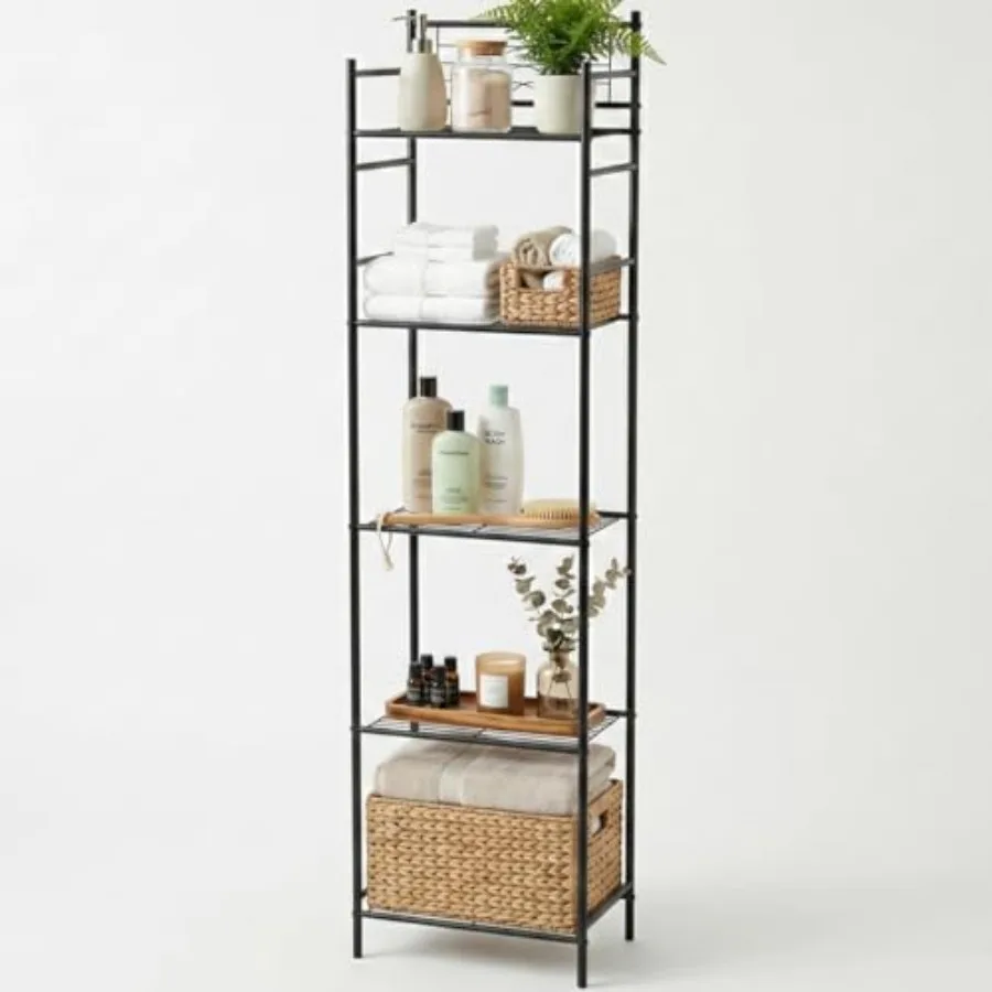 

LEEDA Metal Shelving Unit, Sturdy Bathroom Storage Shelf and Free Standing Towel Rack with Adjustable Feet, Open Floor Shelves