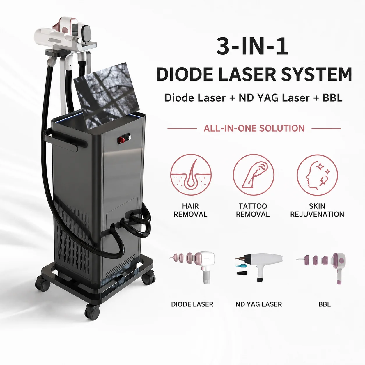 New Technology 3-in-1 Nir +bbl + Nd Yag 530nm Sapphire Skin Rejuvenation Permanent Hair Removal Commercial Beauty Equipment