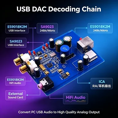 ES9018K2M SA9023 USB DAC Decoder Board, 24Bit/96kHz HiFi External Sound Card for PC