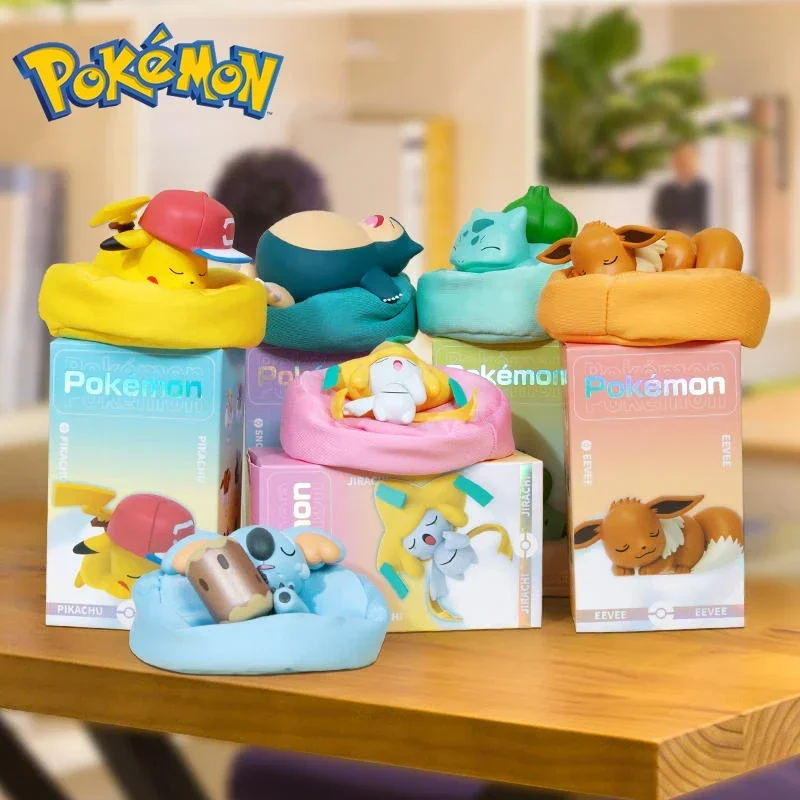 

6pcs Pokemon Pikachu Komala Bulbasaur Sleeping Position Model Plush Base Model Dolls Toy Collectible Ornaments Toys Kid Gifts