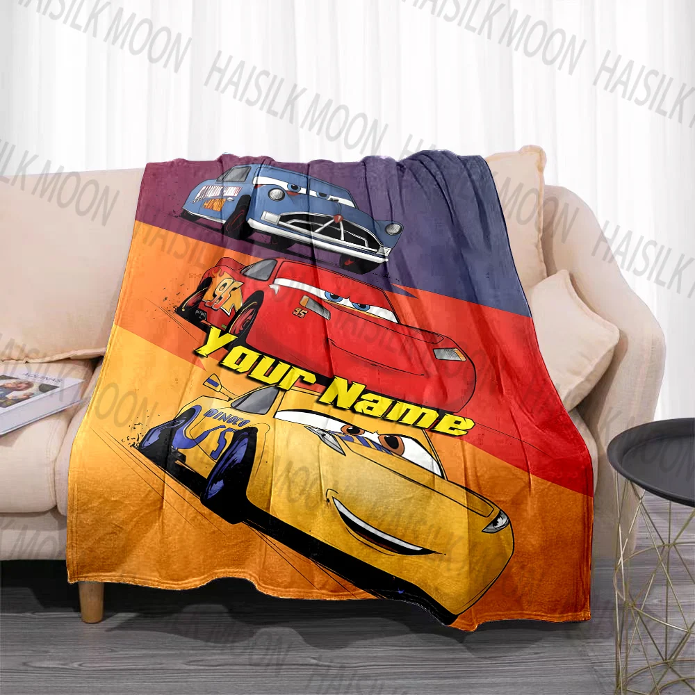 (Memo U Name) 1PC Customized Name Disney Cars Printed Blanket All Seasons Multi-purpose Blanket Suitable for Sofa, Travel, Car