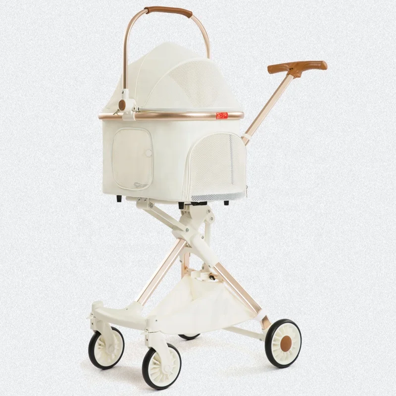 Wholesale luxury customized lightweight removable pet stroller with detachable carrier 4 wheels convenient and easy to use