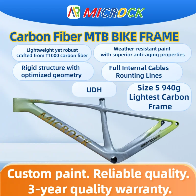 ICECREAM MICROCK Full T1000 Carbon Fiber HT MTB Bike Frame Boost 148 Internal Cable Lines seatpost 31.6mm scot scale model