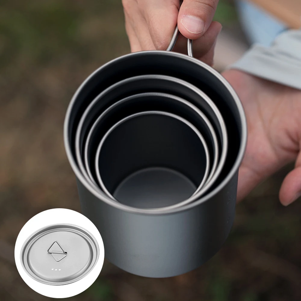 Outdoor Sports Tableware Set Pure Titanium 750ml Water Bottles Lightweight Travel Hiking Equipment Metal Cups