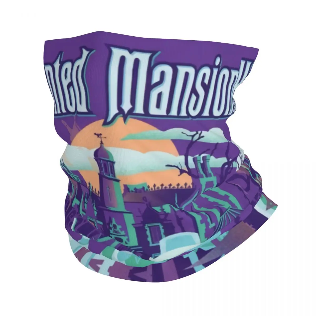 Custom Happy Haunts Haunted Mansion Bandana Neck Warmer Winter Ski Tube Scarf Gaiter Halloween Ghost Monster Face Cover