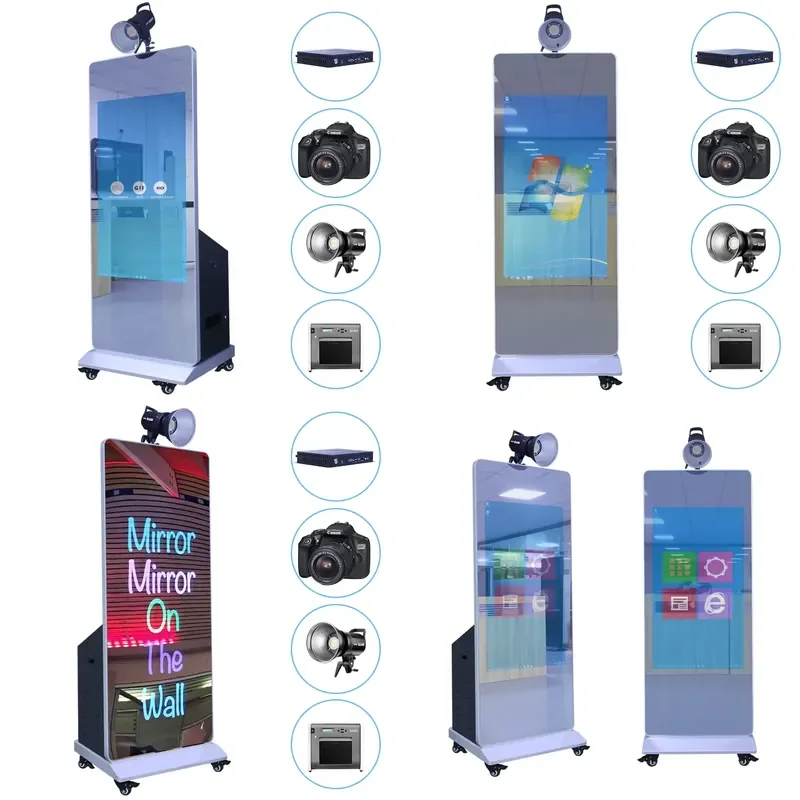 for Big Magic Mirror Photo Booth Machine Instant with Camera and Printer Optional Portable with Wheels