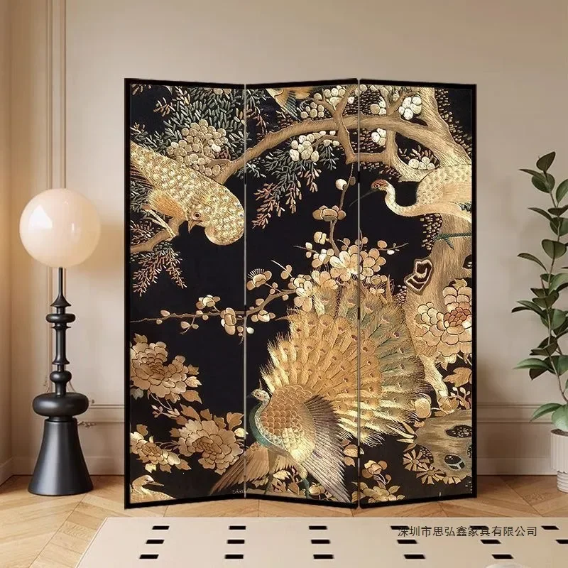 French Retro Folding Screen Partition for Living Room Office Bedroom Removable Entrance Divider Medieval Style Home