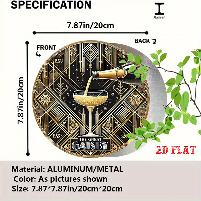 2D Metal Sign The Great Gatsby Art Deco 1920s Champagne Flute Vintage Retro Tin Wall Art for Home Bar Party Decor Gift