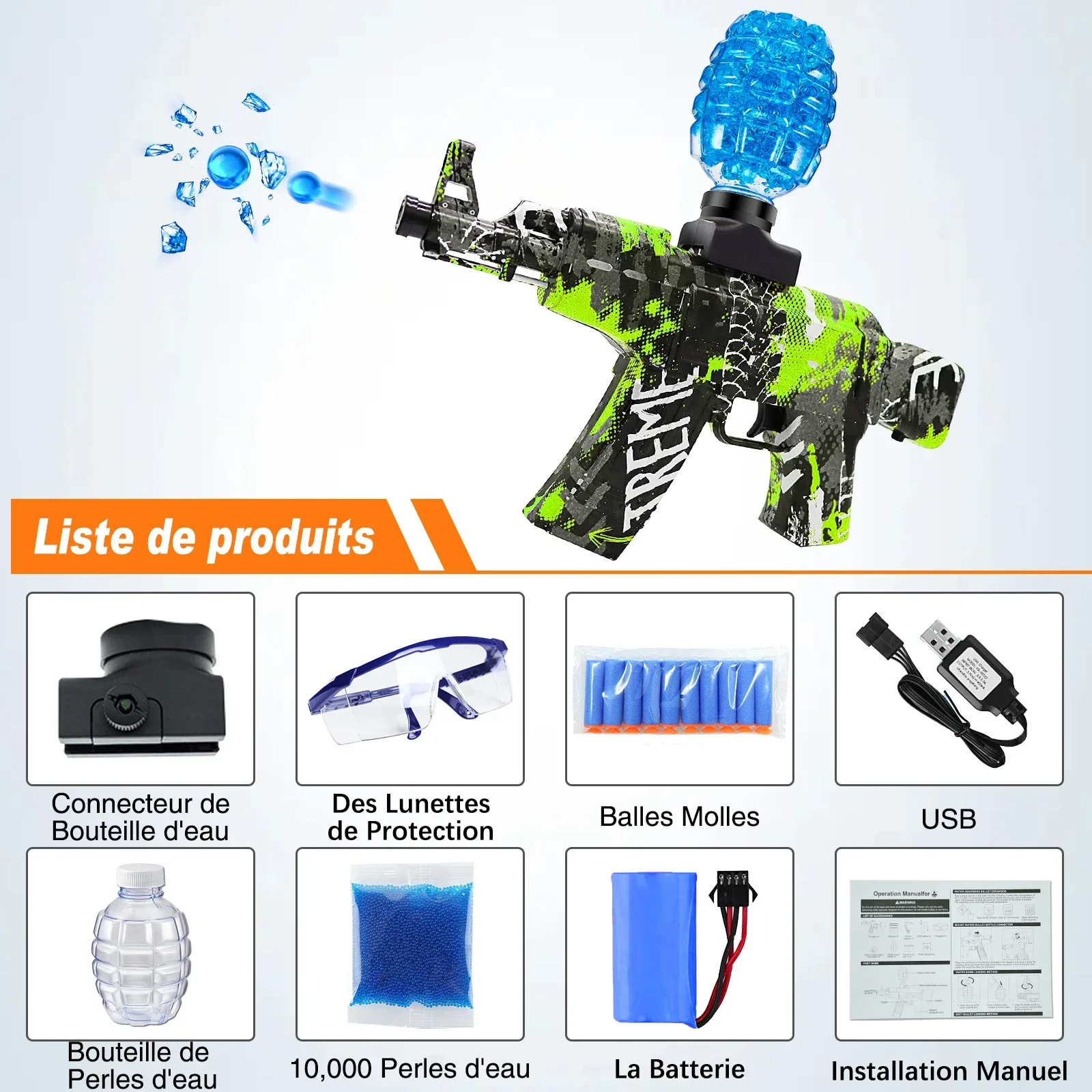 Bola elétrica Splatter Gel Bola Pistola, Toy Gun, Airsoft arma para crianças, diversão ao ar livre, tiro Team Game, AK47, MP5, Novo