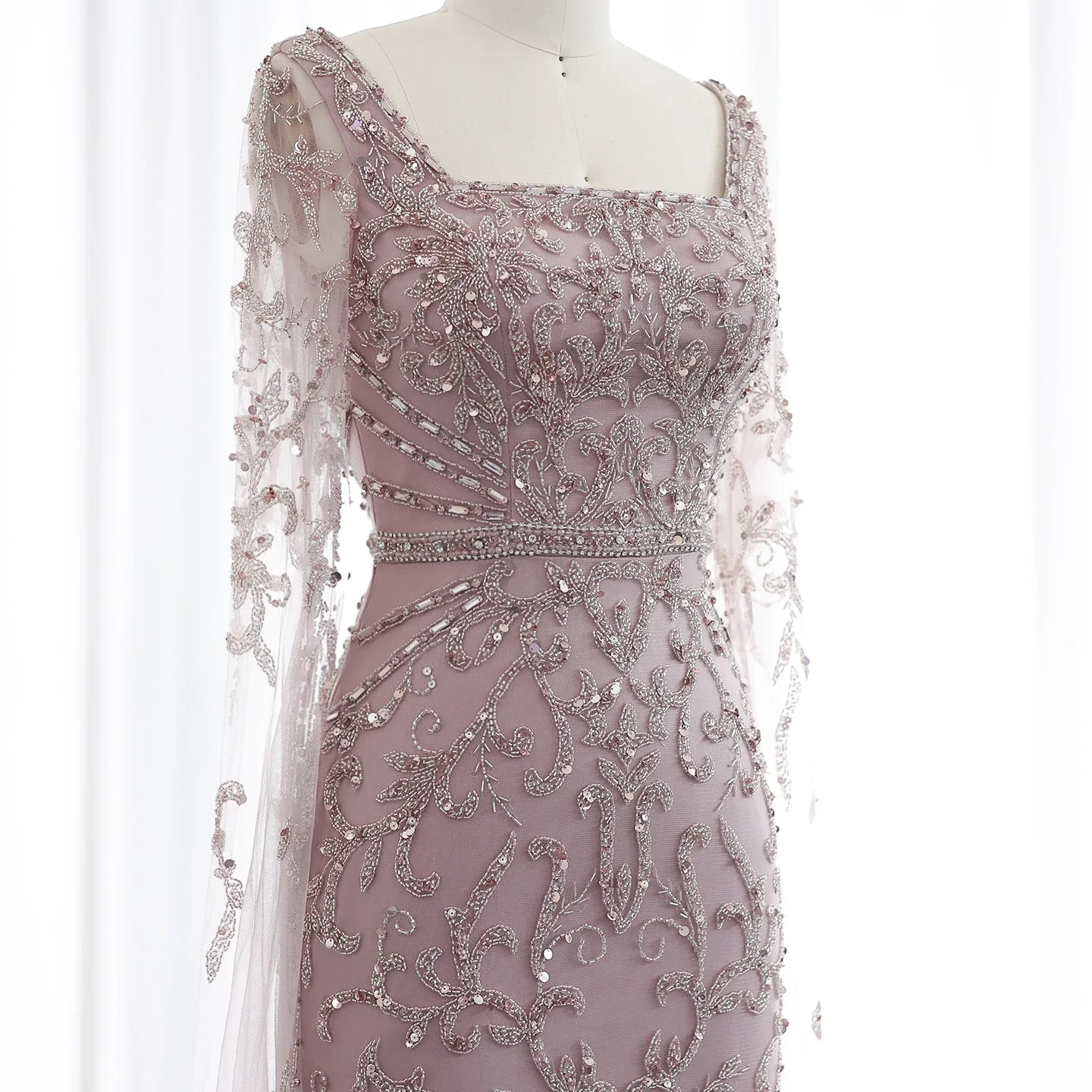 JDY Custom Light Blue Beaded Cape Luxury Evening Dress Modern Style Wedding Party Gown for Women فساتين سهرة