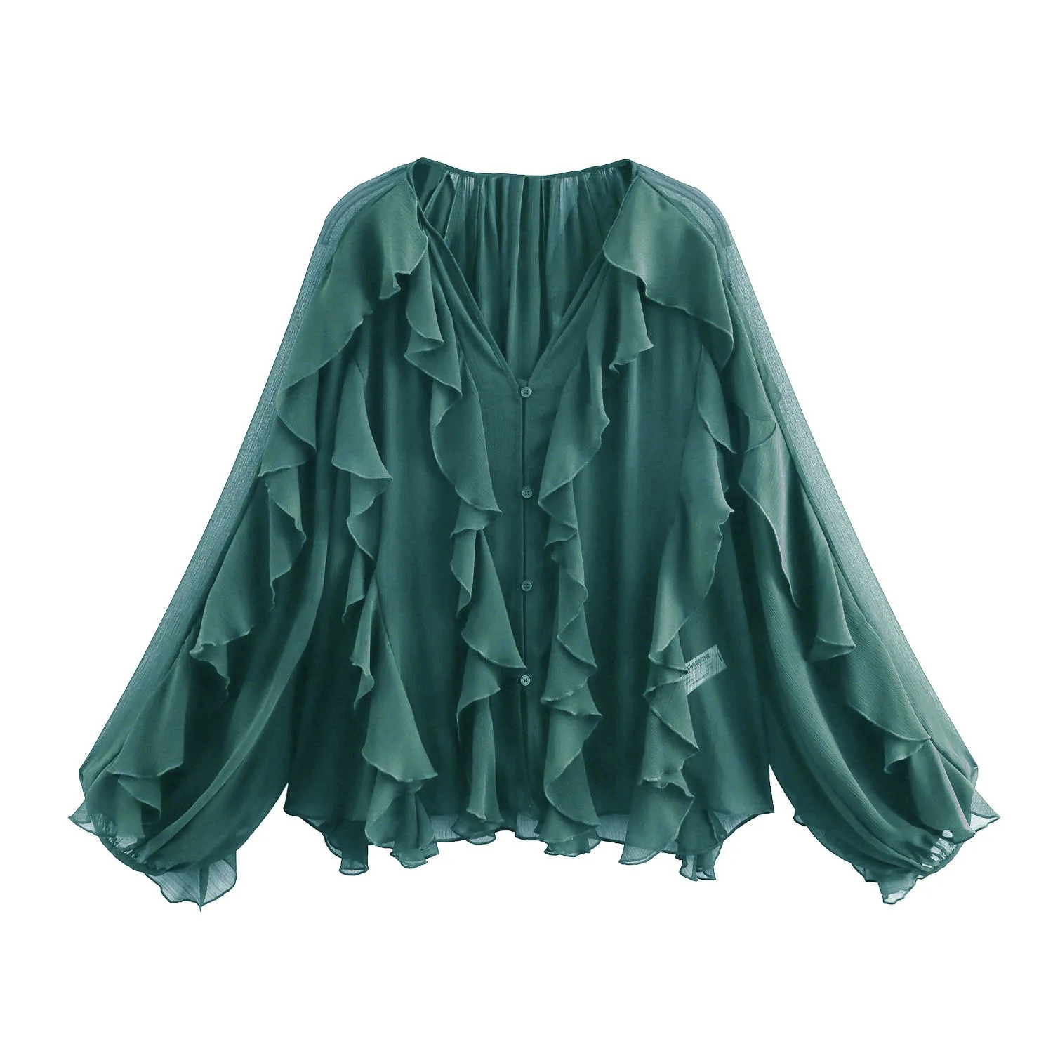 

Fashion Loose Pink Women's Shirt 2025 Sexy V-Neck Long Sleeve Shirts Elegant Classic Ruffle Solid Top Female Clothing