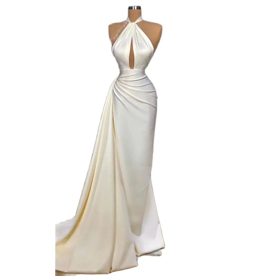 KSDN White Sexy Prom Dress Halter Sleeveless Sweep Train Luxury Evening Dresses Tailor-Made Formal Occasion Pretty Women 2024