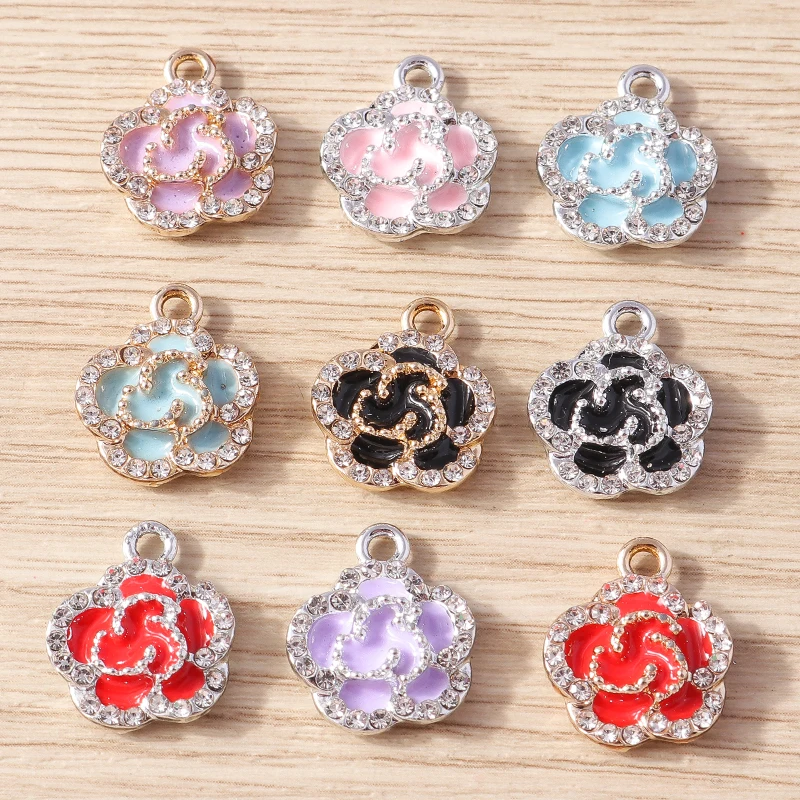 10 Stück 14x17mm Niedliche Kristallblumen-Anhänger für Schmuckherstellung, DIY Tropfenohrringe, Halsketten, Armbänder, Schmuckzubehör – Detail 2