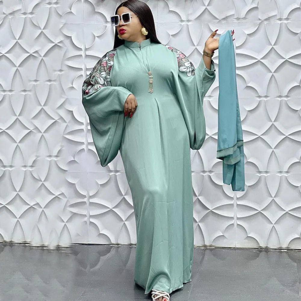 

African Dresses for Women 2024 Summer Fashion Muslim Kaftan Maxi Long Dress Dashiki Traditional Africa Clothing with headscarf