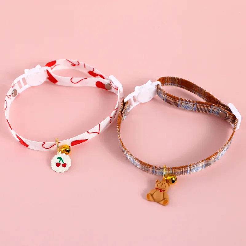 Mpk New Cat Collars Cute Cat Biscuit Bear Cherry Bell Adjustable Anti-Suffocati…