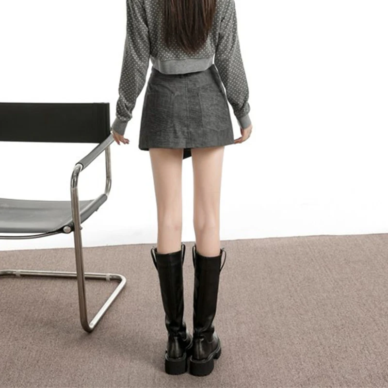 FINEWORDS Koreanische Unregelmäßige Taste Casual Hohe Taille Rock Frauen Vintage EINE Linie PU Rock Streetwear Innen Futter Harajuku Rock