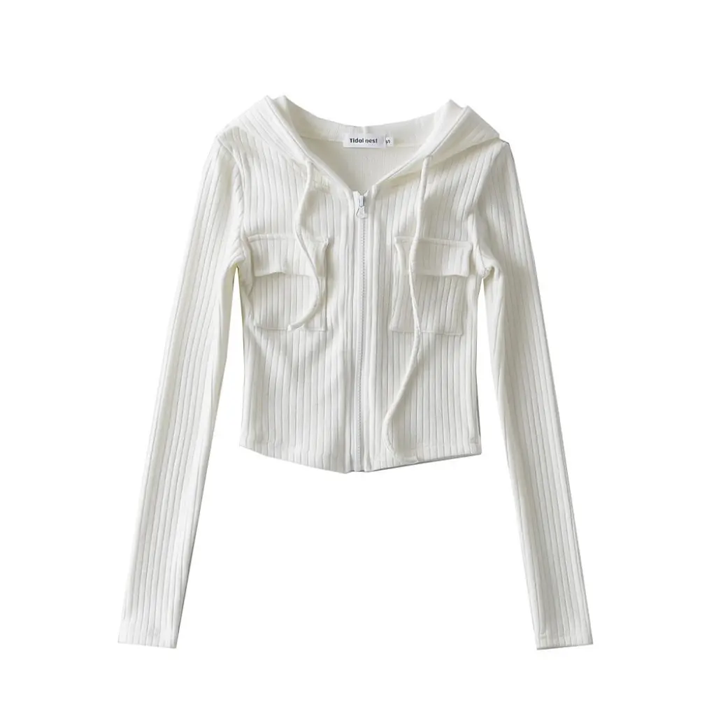 

Women's Slim Fit Hooded Pocket Sweater Thickened Zipper Cardigan Pure Hot Girl Style for Autumn Winter