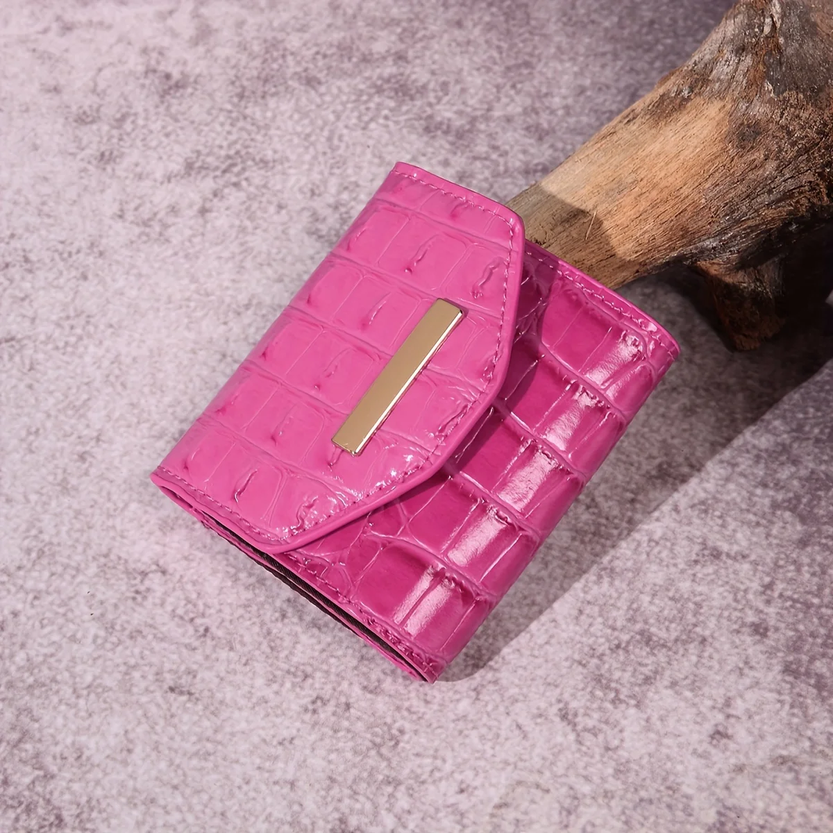 Solid Color Crocodile Pattern Coin Purse, Classic Clutch Credit Card Holder, Women's Textured Trifold Wallet