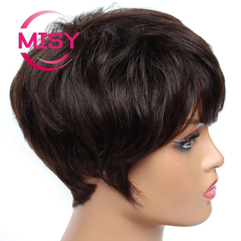 Short Bob Wigs Brazilian Hair Pixie Cut Wig For Women Ombre Human Hair Wigs With Bangs Full Manchine Made Cheap Glueless Wig