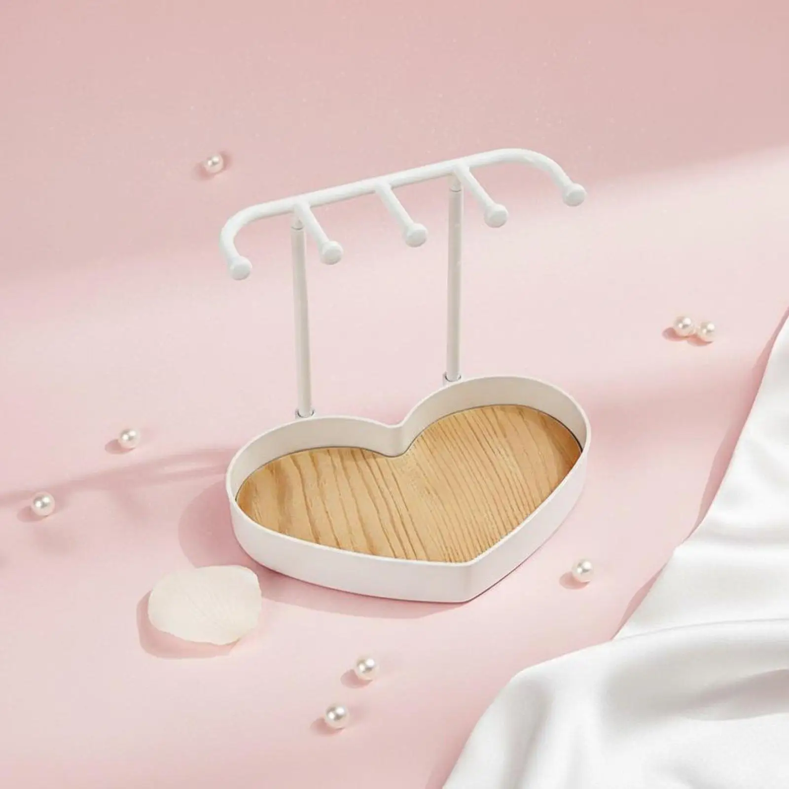 Heart Shaped Jewelry Tray Vertical Hanging Organizer Wood Display Stand for Rings Earrings Bracelet Storage